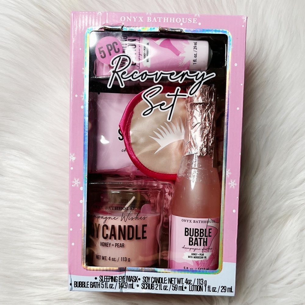 SALE Onyx Bathhouse Womens Self Care 5 Piece Recovery Set Pink